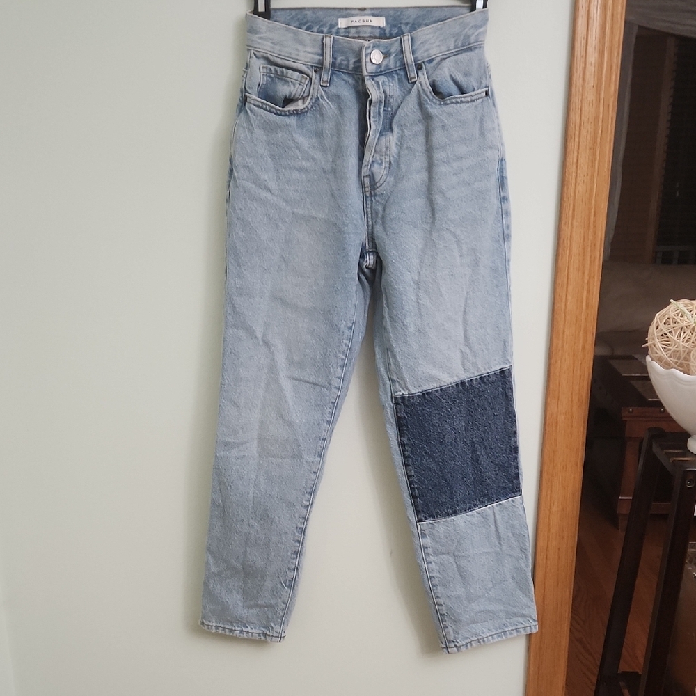 PacSun Light Blue Straight Leg Jeans with Dark Blue Patch